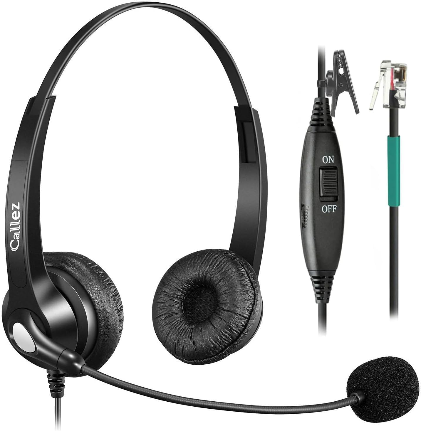 Callez RJ9 Telephone Headset Dual for Polycom Phone with Noise Cancelling Mic & Corded Office Phone Headset Compatible Polycom Avaya Plantronics ShoreTel Toshiba Digium Nortel Landline Phones