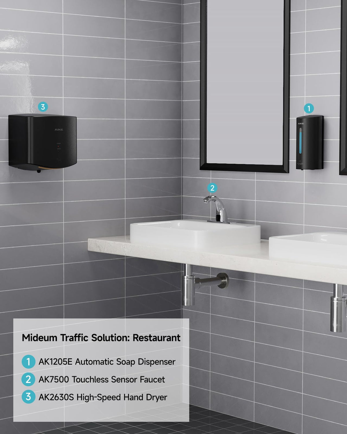 AIKE Classic Automatic Soap Dispenser,750ML Liquid Wall Mount,MatteBlack Stainless Steel Finish Model AK1205E