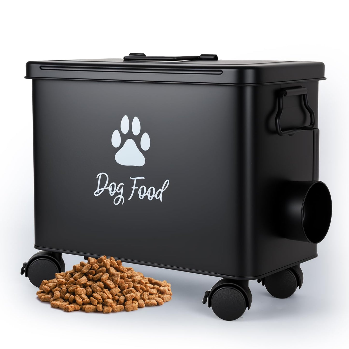 Himake Dog Food Container 13lb, Cute Airtight Pet Food Storage Containers with Metal Lid Scoop, Black Metal Storage Bin for Dog/Cat with Wheels,Easy to Move