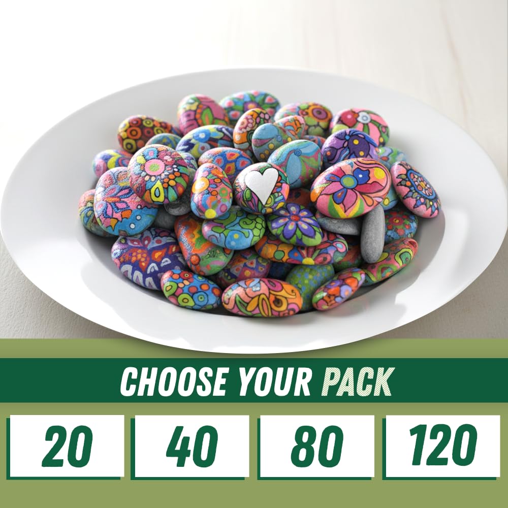 PGN 40 River Rocks for Painting, 2" to 4", Flat & Smooth Stones, No Sharp Edges, Ideal for Many Projects