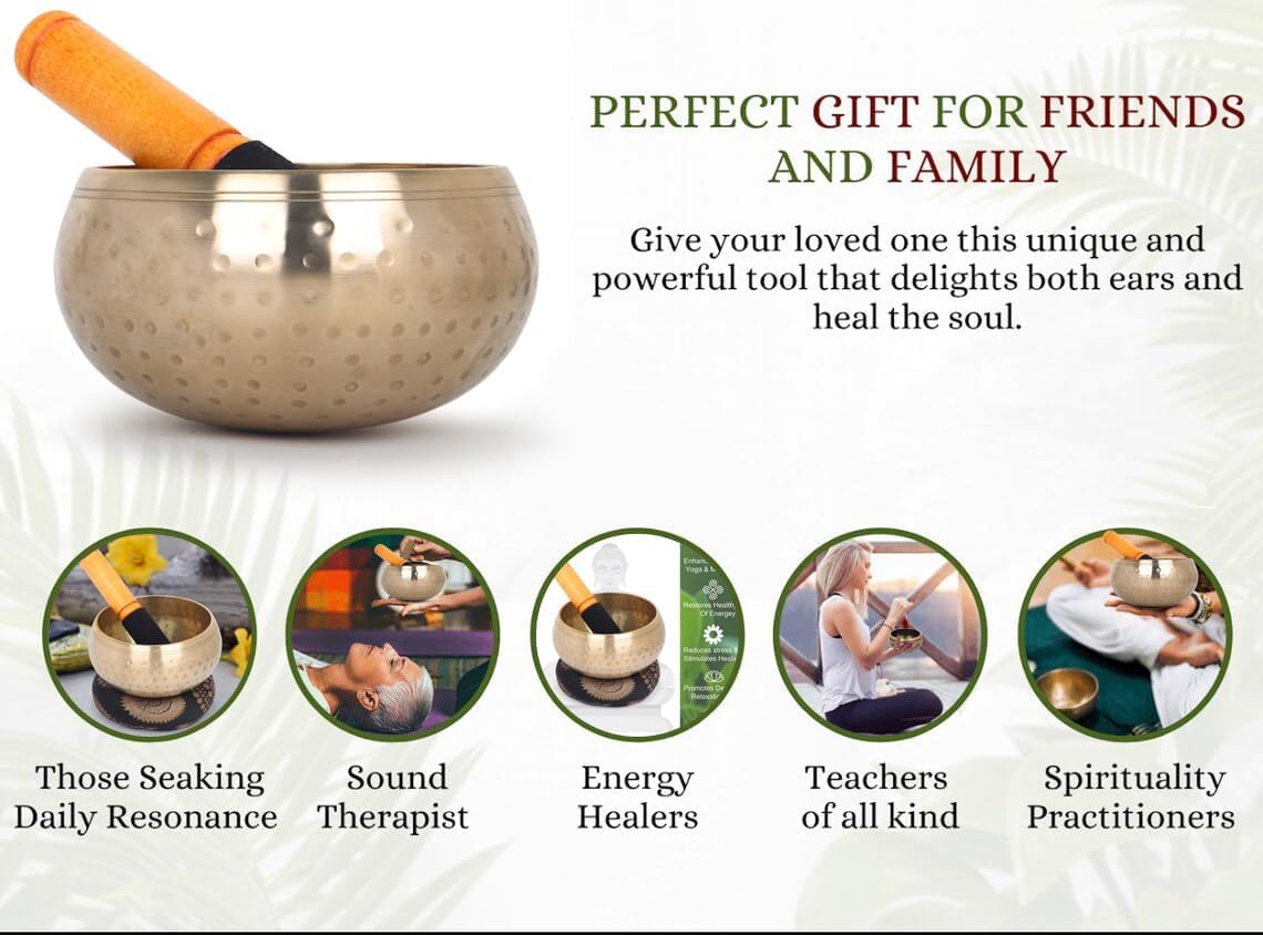 Tibetan Singing Bowl - 4" Singing Bowl Set with Beater and Cushion, Beautiful Sound for Healing, Yoga, Meditation and Relaxation