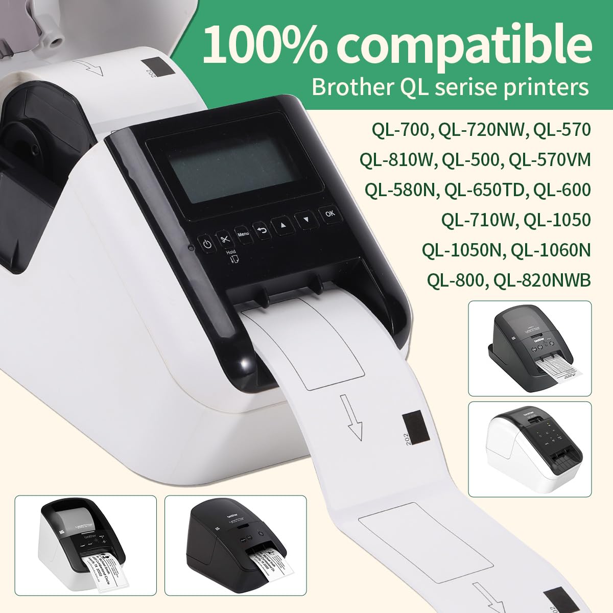 COLORWING Compatible DK-1202 Brother Labels 2.4" x 3.9" White Paper Shipping Labels DK1202, Die-Cut, Use with Brother QL-700 QL-500 QL-810W Printers, 62mm x 100mm, 8 Rolls+1 Refillable Cartridge