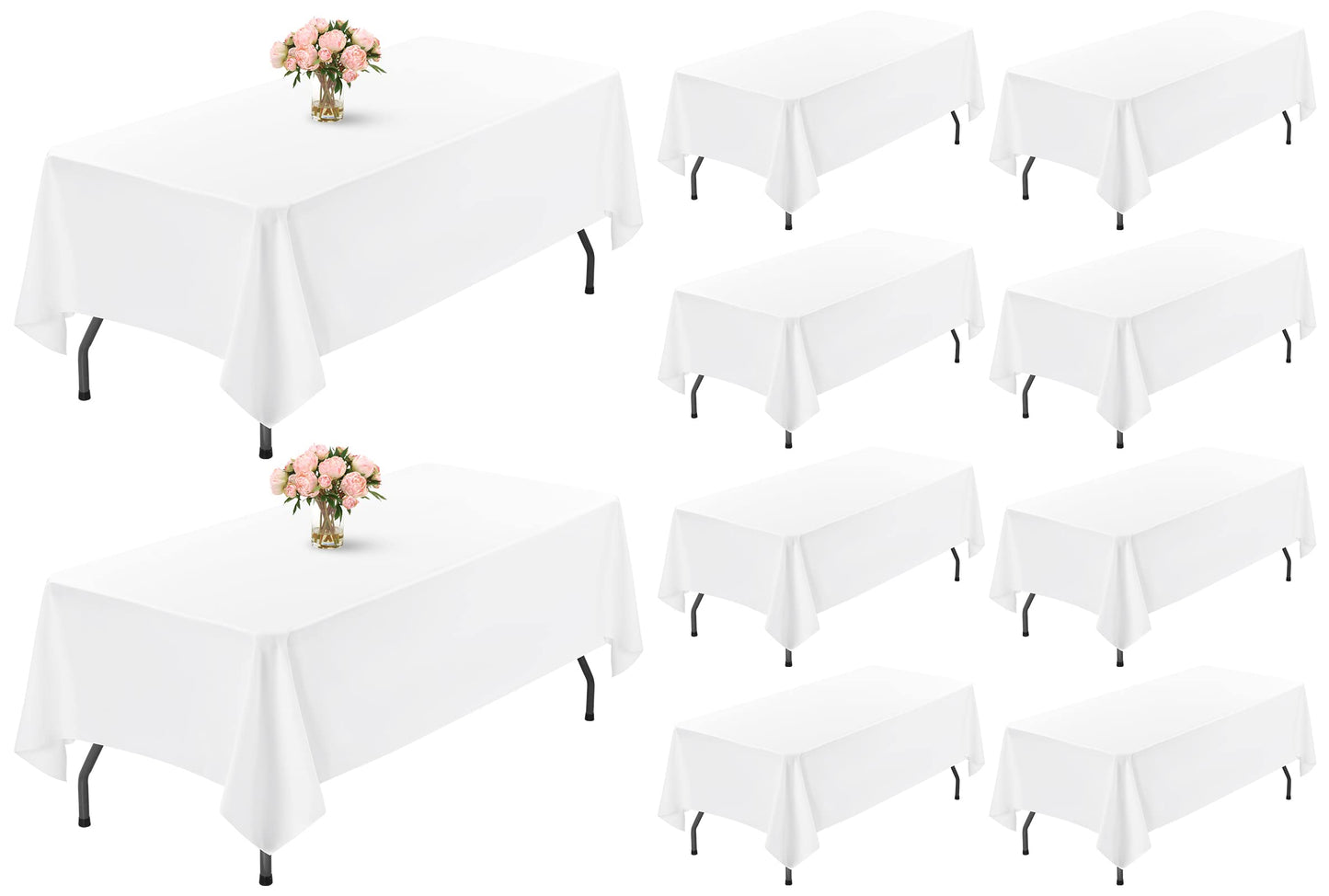 10 Pack Table Cloth White Tablecloth 60 x 102 Inch, Rectangle Table Cloth for 6 Foot Table, Wrinkle Resistant Washable Polyester Table Cover for Wedding Dining Table Buffet Parties and Camping