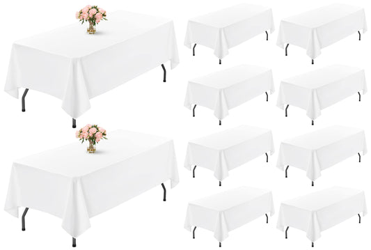 10 Pack Table Cloth White Tablecloth 60 x 102 Inch, Rectangle Table Cloth for 6 Foot Table, Wrinkle Resistant Washable Polyester Table Cover for Wedding Dining Table Buffet Parties and Camping