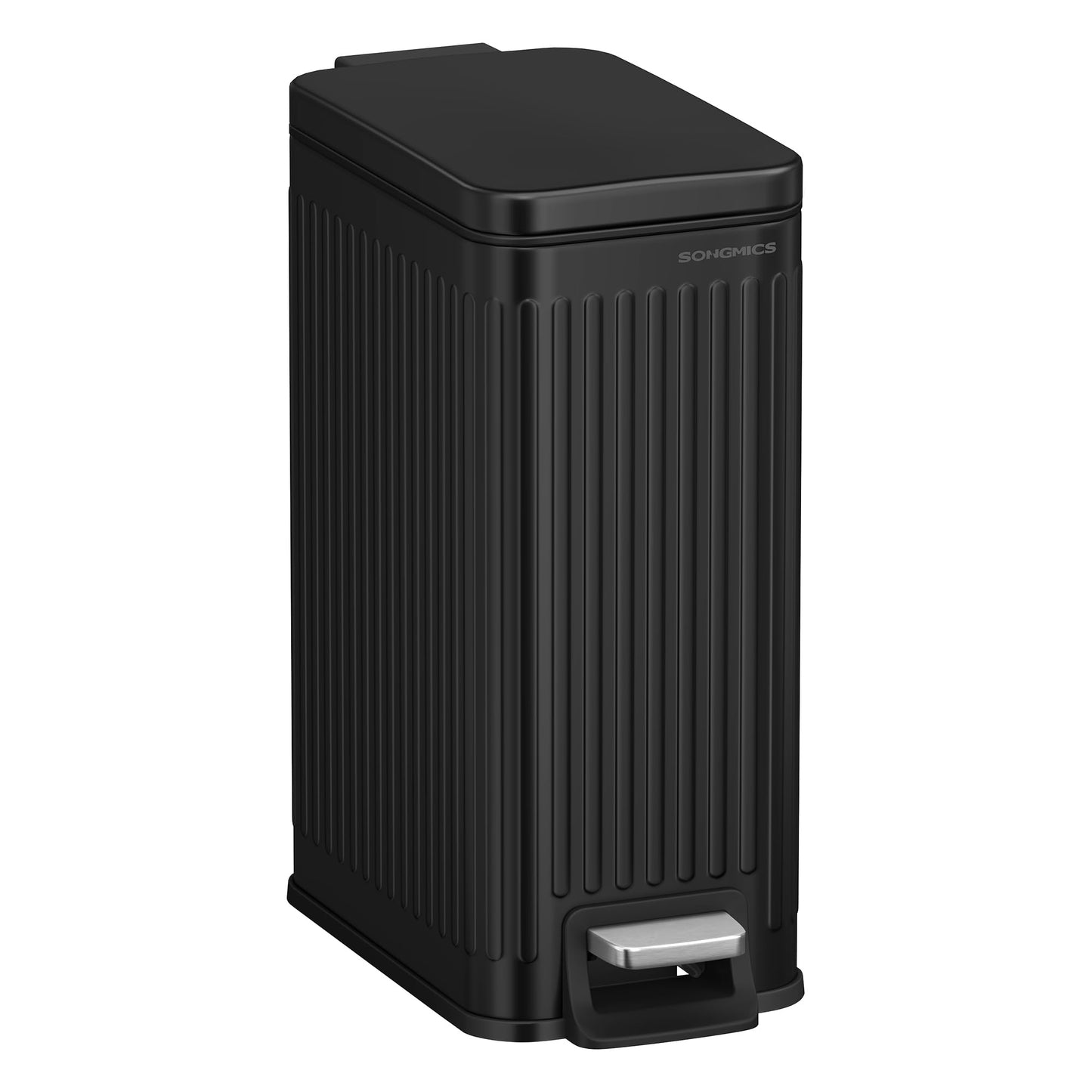 SONGMICS Bathroom Trash Can, 1.6-Gallon (6 L) Trash Bin with Lid, Slim for Small Spaces, Stainless Steel Garbage Can, Soft Close, Ink Black ULTB563B02