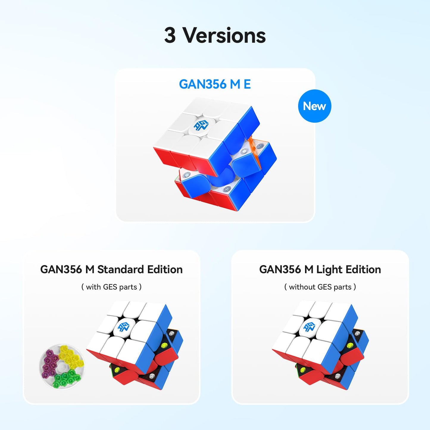GAN356 M E Speed Cube 3x3 Magnetic, Customized 12 Tension Settings & 48 Clear Magnet Capsules, Practice Speedcube for Kids Adults Beginners Travel Games, Frosted Version