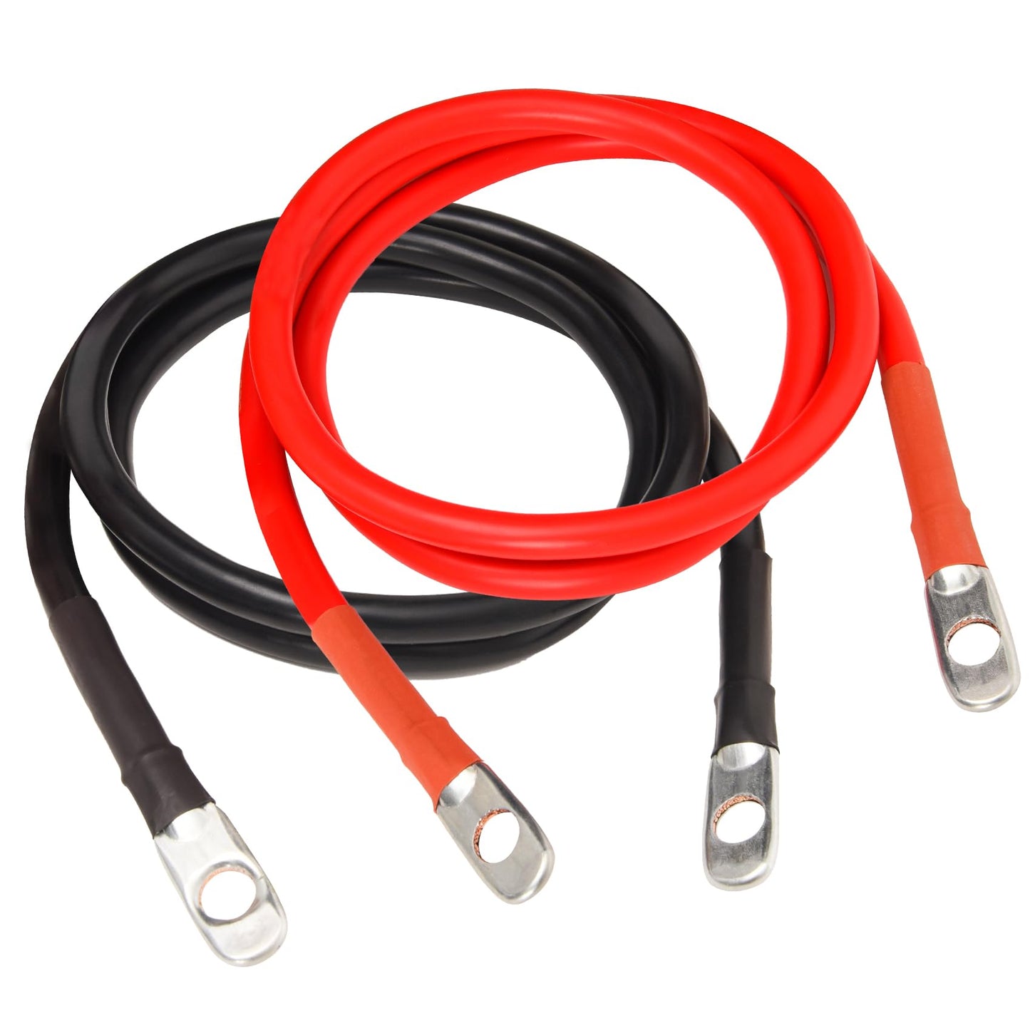 TOPDC 4AWG-48INCH Battery Inverter Cables Set All Copper Conductor Wire with 3/8" Ring Terminals for Car, Truck, RV ;Pure Copper (4 AWG-4 FT)