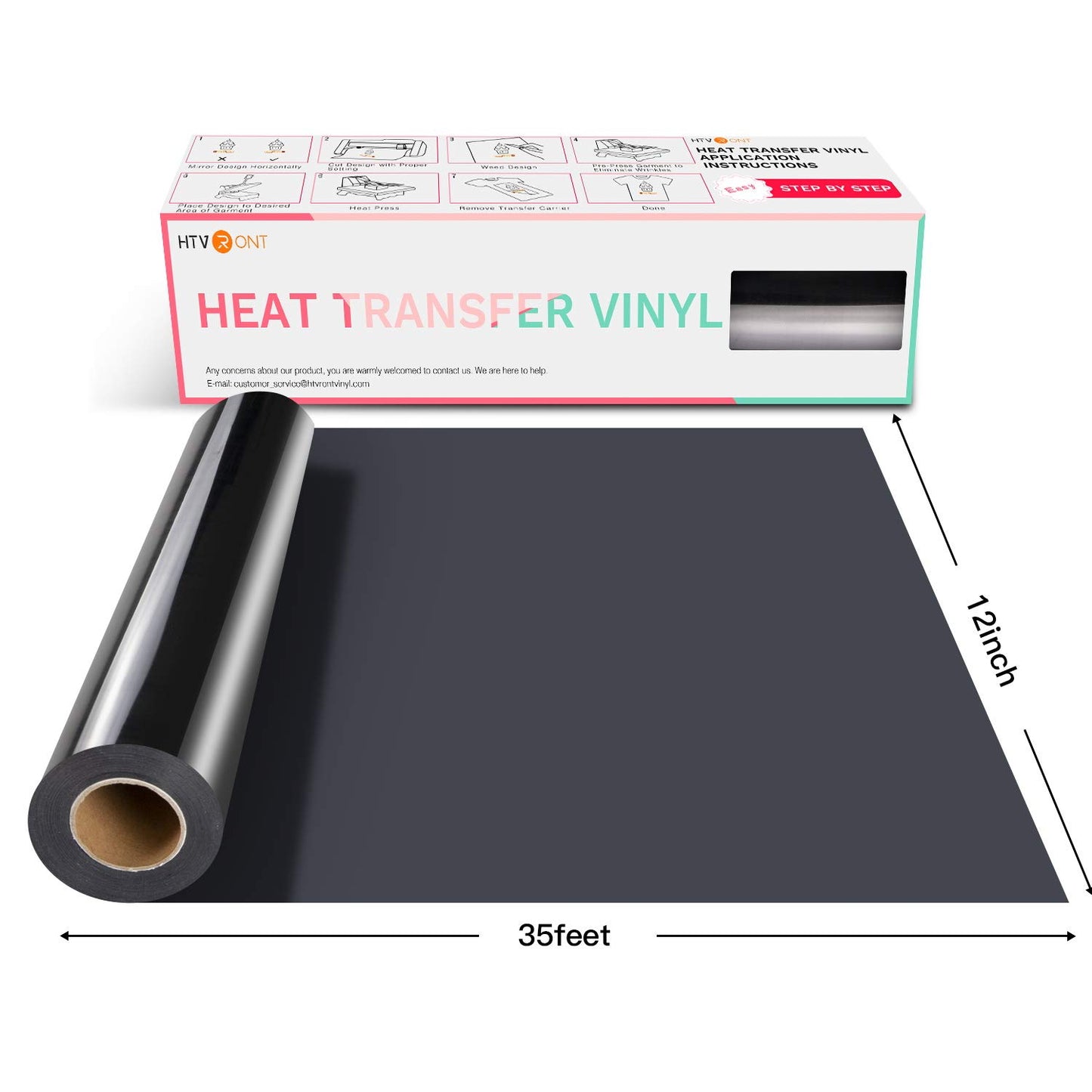 HTVRONT Heat Transfer Vinyl - 12" x 35ft Black Iron-On HTV Roll for All Cutter Machines, Easy to Cut & Weed for Shirt Designs