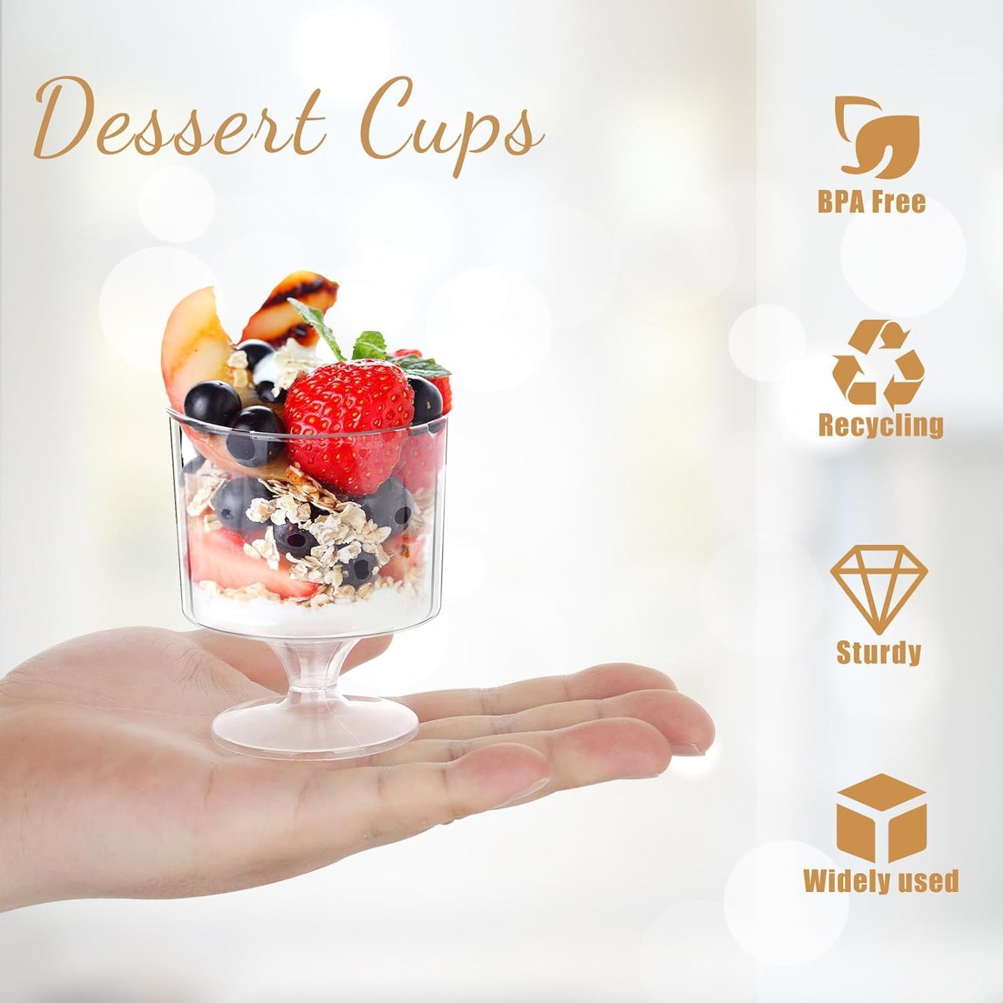 60 Packs Dessert Cups with Spoons 5 OZ Mini Clear Plastic Dessert Parfait Cup for Party Serving Cups Small Round Goblet Wine Shot Glasses Disposable Fruit Ice Cream Mousse Pudding Appetizer Cup Bowl