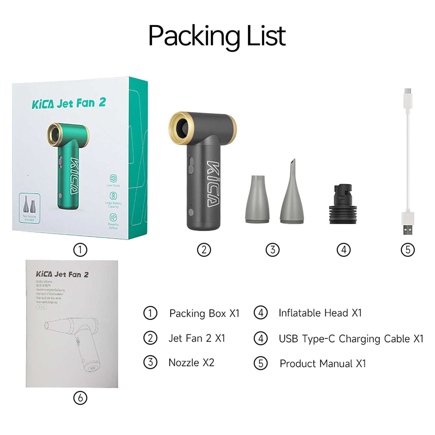 [Combo] KiCA Jetfan 2.0 Electric Air Duster+Vacuum Accessory for Computer/Keyboard/House Cleaning/Camera Lens/Camping/BBQ/Car/Barbershop,100000RPM,Two Nozzle/Long Battery,Air Can Substitute Tool-Grey