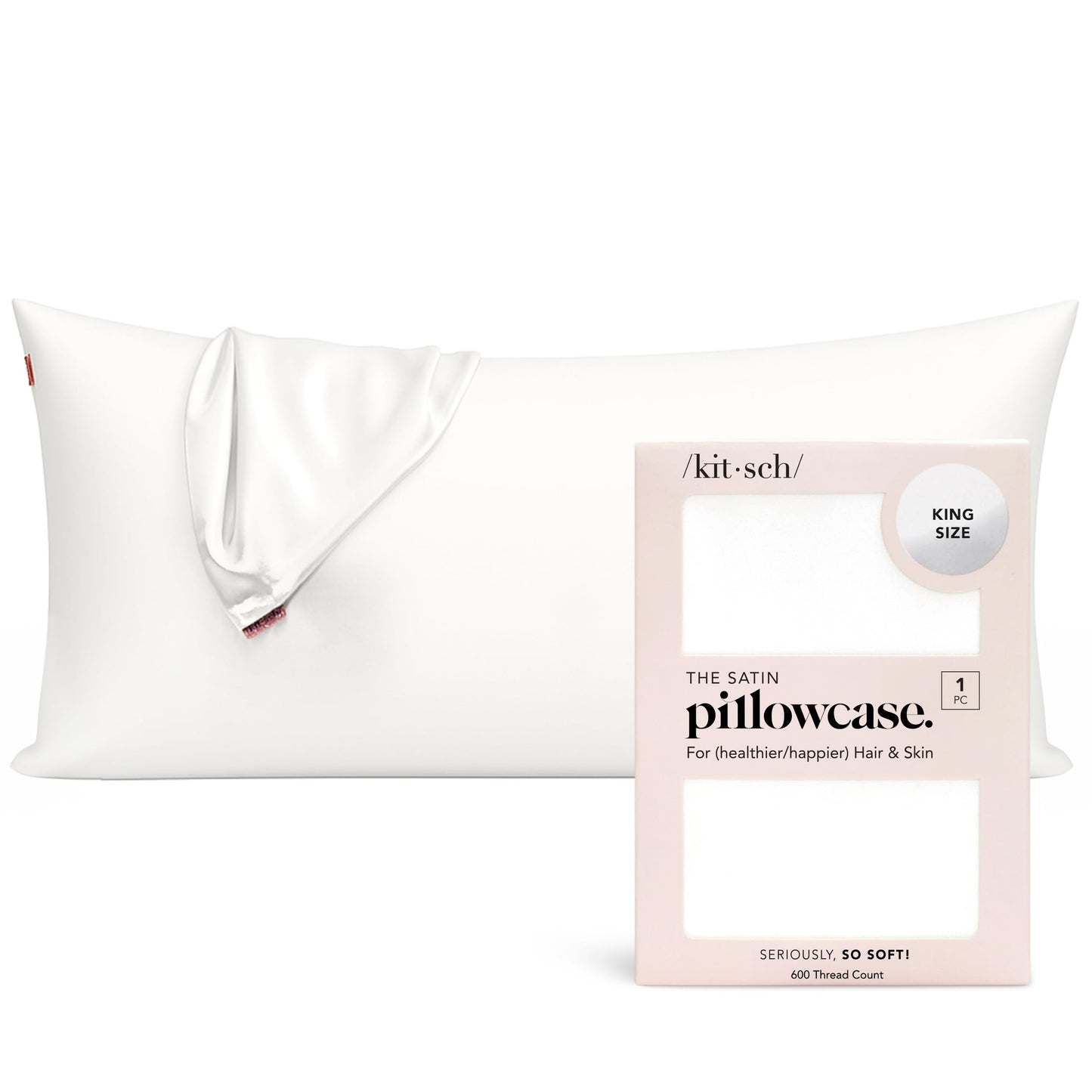 Kitsch Satin Pillowcase for Hair & Skin - Softer Than Silk Pillowcase for Hair and Skin | Cooling Satin Pillowcases with Zipper | Satin Pillow Case Cover King (1 Pack), Ivory