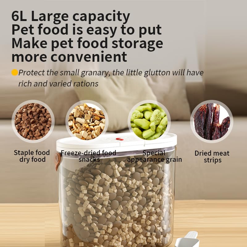 EPWIOR Pet Food Storage Container with Scoop, Flip-up Lid Airtight Container Transparent Dog Food Storage with for Cat & Cat Food Air Tight Food Container (6L)
