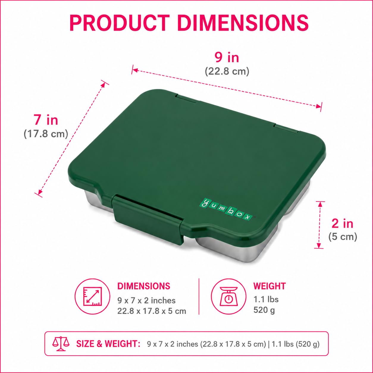 Yumbox Prêt Stainless Steel Bento Box with Leakproof Lunch Container, Sandwich Friendly Tray, Lunch Box for Kids, Adults, Travel (Dublin Green)