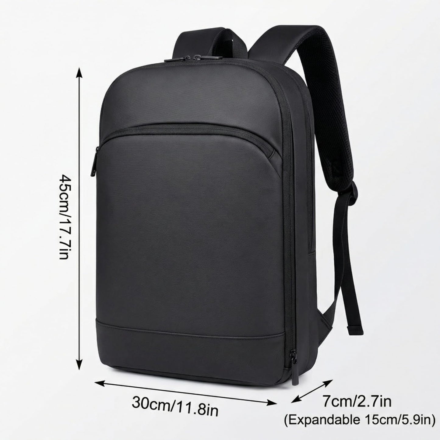 Expandable Laptop Backpack for Men, 15.6 Inch Business Computer Bag, Professional Backpack with Luggage Strap, Water-Resistant Daypack for Office, Travel & Commute (Black)