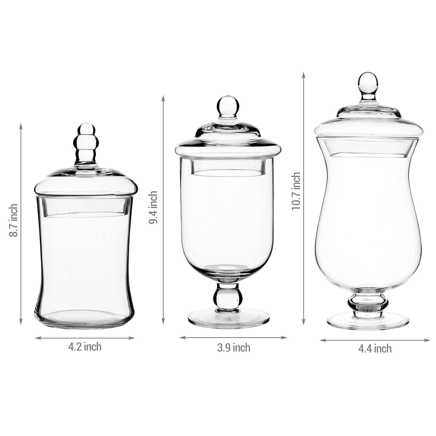 MyGift Set of 3 Small Clear Glass Storage & Display Canisters/Wedding Buffet & Apothecary Jars
