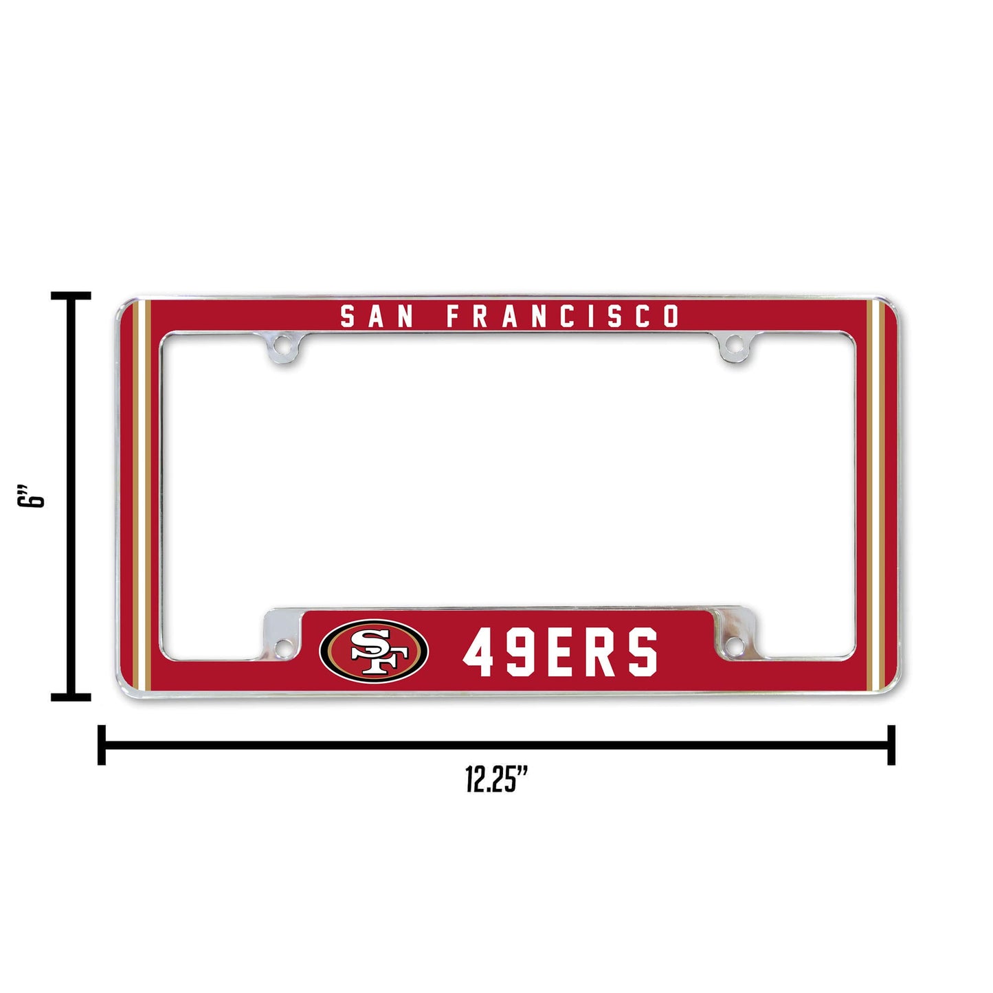 Rico Industries NFL San Francisco 49ers Alternate 12" x 6" Chrome All Over Automotive License Plate Frame for Car/Truck/SUV