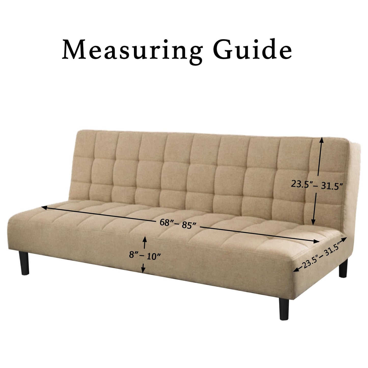 Turquoize Futon Cover Stretch Armless Sofa Slipcover Spandex Non Slip Soft Couch Sofa Cover Without Arms Futon Slipcovers for Living Room Furniture Protector with Elastic Bottom, Black