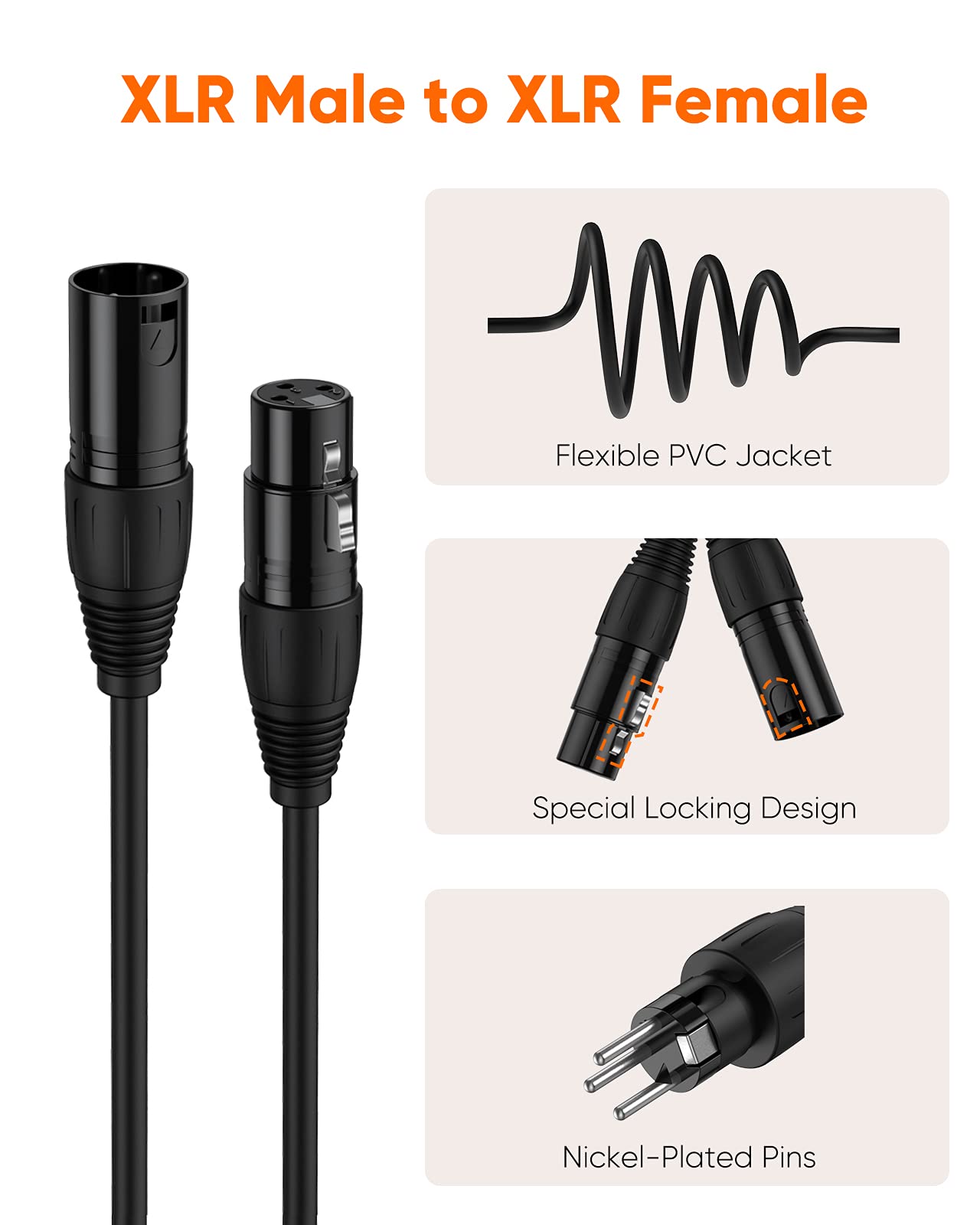 CableCreation XLR Cable 50FT, XLR Male to XLR Female Balanced 3 PIN XLR Microphone Cable Compatible with Shure SM Microphone, Behringer, Speaker Systems, Radio Station and More, Black