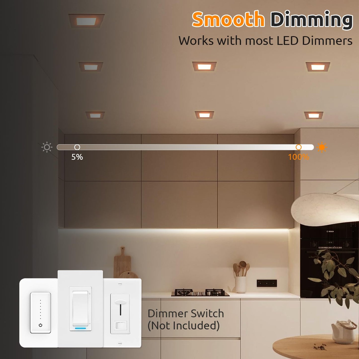 HONZIN Square LED Recessed Slim Pot Lights 4 Inch, 5CCT 2700K/3000K/3500K/4000K/5000K Selectable, 9W, IC Rated, Dimmable Square Black Trim with Junction Box (6 Pack)
