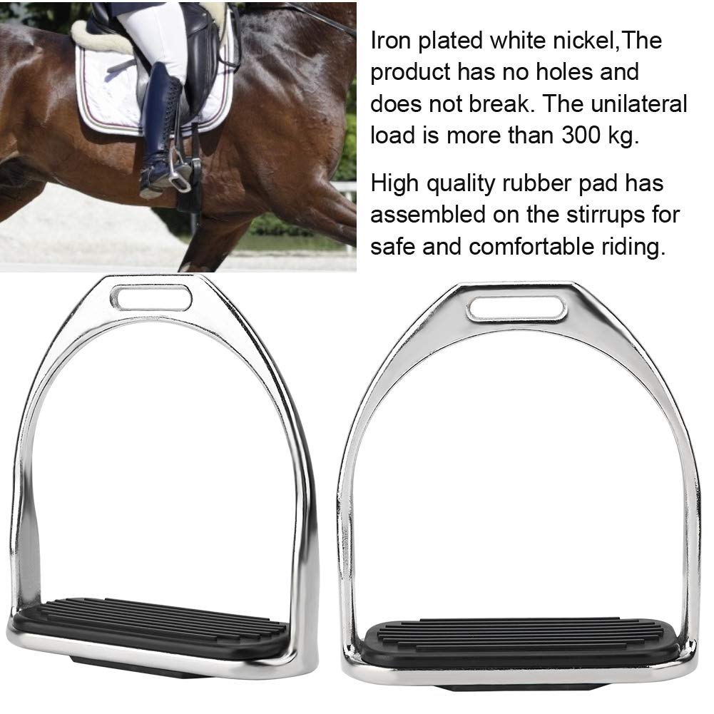 1 Pair Iron Horse Stirrups, 4.8inch Riding Equestrian Plating Iron Horse Stirrups with Black Rubber Horse Mat for Horse Riding Equestrian Accessories