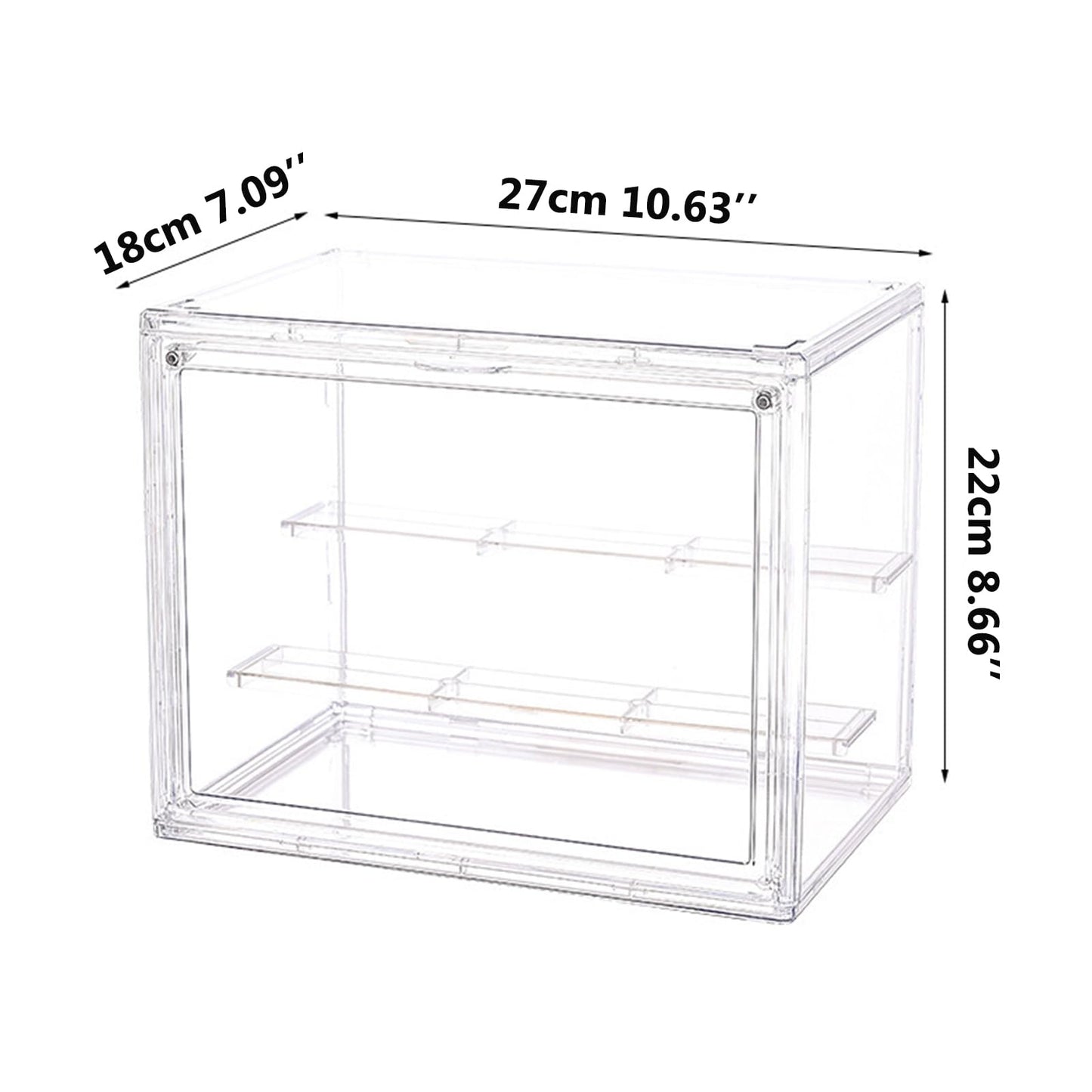 Clear Display Case for Figures, 3 Tier Adjustable Display Stand, Acrylic Display Box with Magnetic Door, Display case for Figures, Dustproof Showcase for Collectibles (2, Transparent-2 Pack)