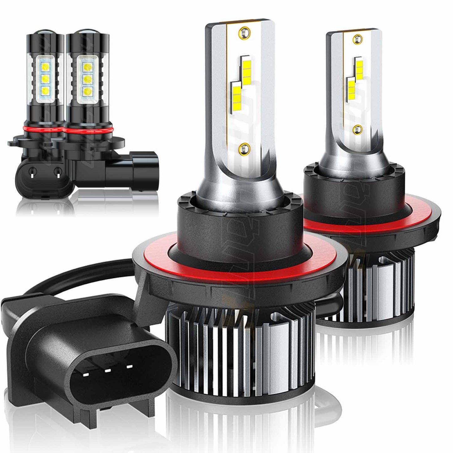 LED Headlight Bulbs For Ford F150 (2004-2014) F250 F350 F450 F550 (2005-2022), 9008/H13 High Low Beam + 9145/9140 Fog Lights, Replacement Halogen Headlamp Lights, 6000K White, Plug and Play, Pack of 4