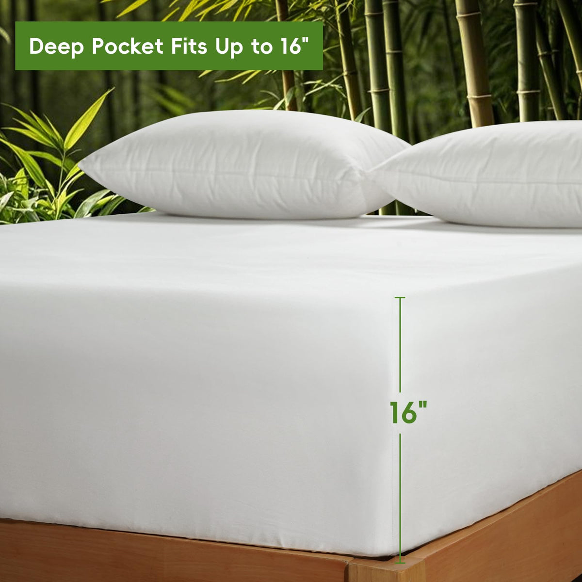 David's Home Cooling Fitted Sheet Queen Size, 100% Rayon Derived from Bamboo, 16" Deep Pocket 2.5cm Wider Elastic, Luxury Smooth Silky Soft Breathable Bottom Sheet for Hot Sleeper, White