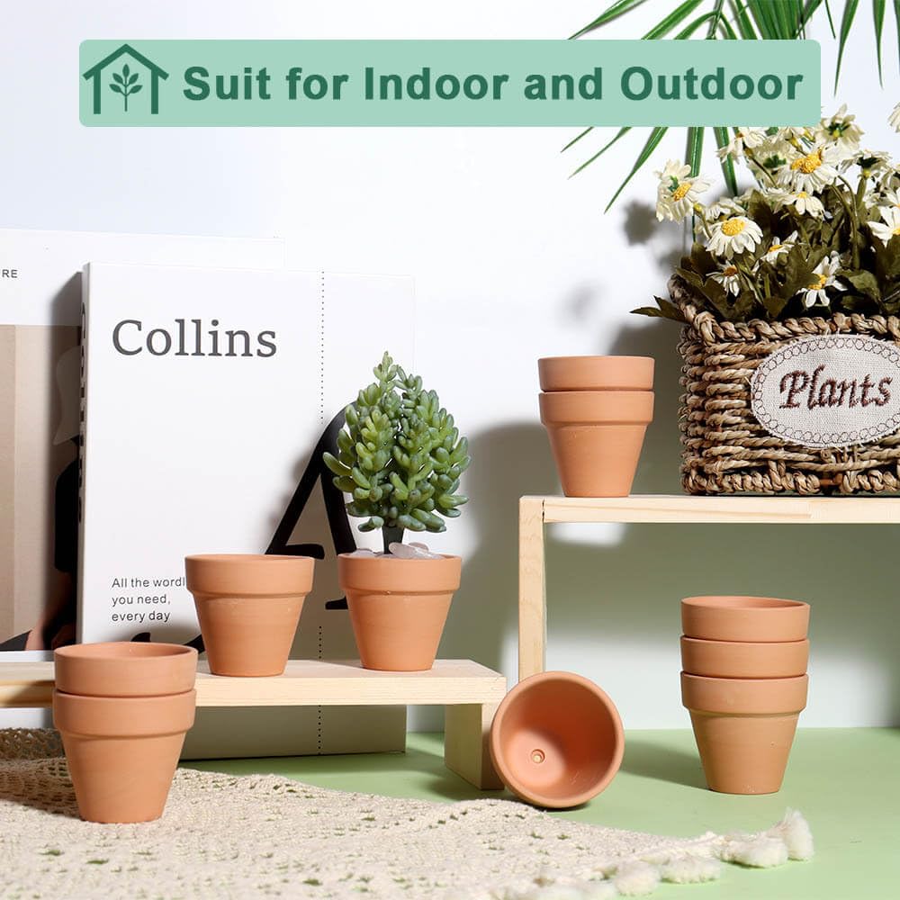 48 Pcs Tiny Terracotta Pots - 2 inch Small Mini Clay Pots with Drainage Holes Flower Nursery Terra Cotta Pots for Indoor/Outdoor Succulent Plants, Crafts, Wedding Favor