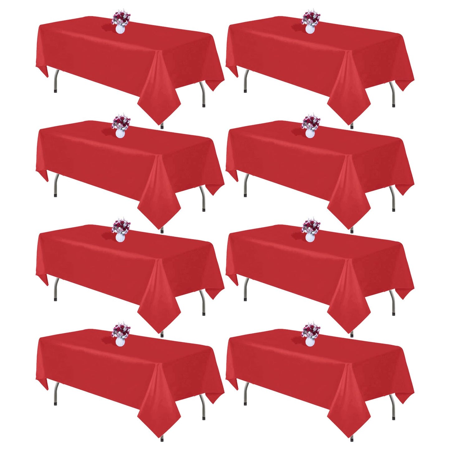 8 Packs Red Tablecloth Rectangle 60x102 Inch Rectangular Table Cloth for 6 Foot Rectangle Table, Wrinkle Resistant Polyester Fabric Tablecloth Washable Table Cover for Wedding Party Buffet