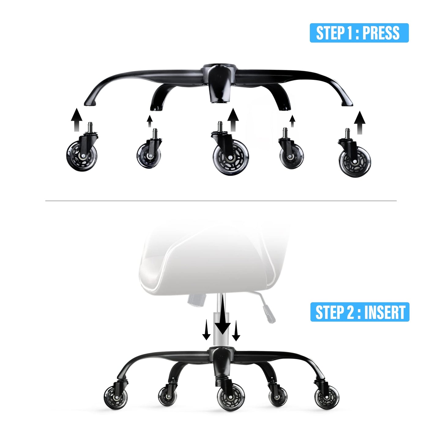 Sytopia 28" Heavy Duty Office Chair Base Replacement, Supports 2500 lbs, Metal Chair Base with Universal Gas Cylinder Hole and Caster Sockets, Matte Black