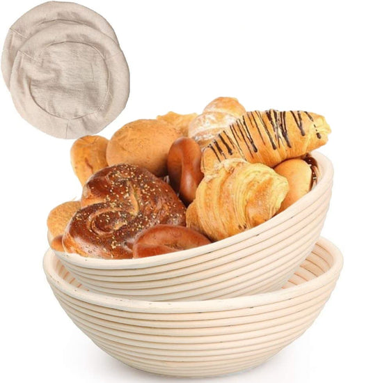 2 Pack 10 inch Banneton proofing Basket, Round Sourdough Bread Basket, Handmade Bread Proofing Basket with Linen Liner Cloth, Great for Professional & Home Bakers & Starter