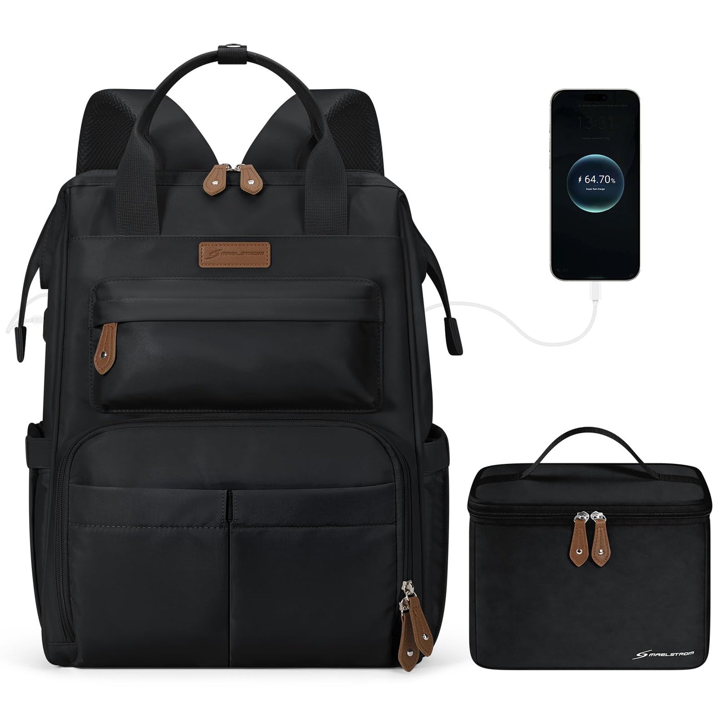Maelstrom Travel Laptop Backpack for Women Men,Backapck Fits 15.6-17.3 Inch Laptop, Teacher/Work Bag with Insulated Lunch Box (Black)