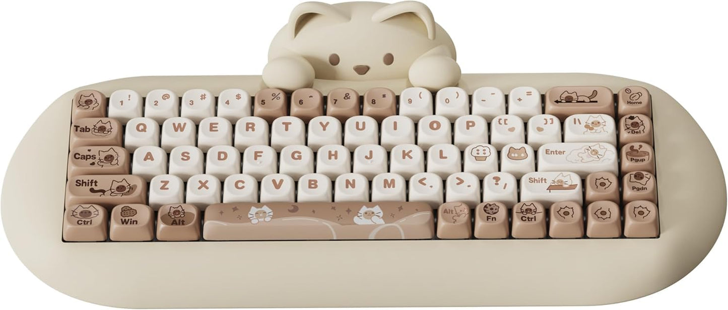 YUNZII C68 Wireless Mechanical Keyboard,65% Layout,Hot Swap,Triple Mode BT5.0/2.4G/Wired, RGB Backlit NKRO,Cute Cat Silicone Ergonomic Design for Win/Mac (Milk Switch,Brown)