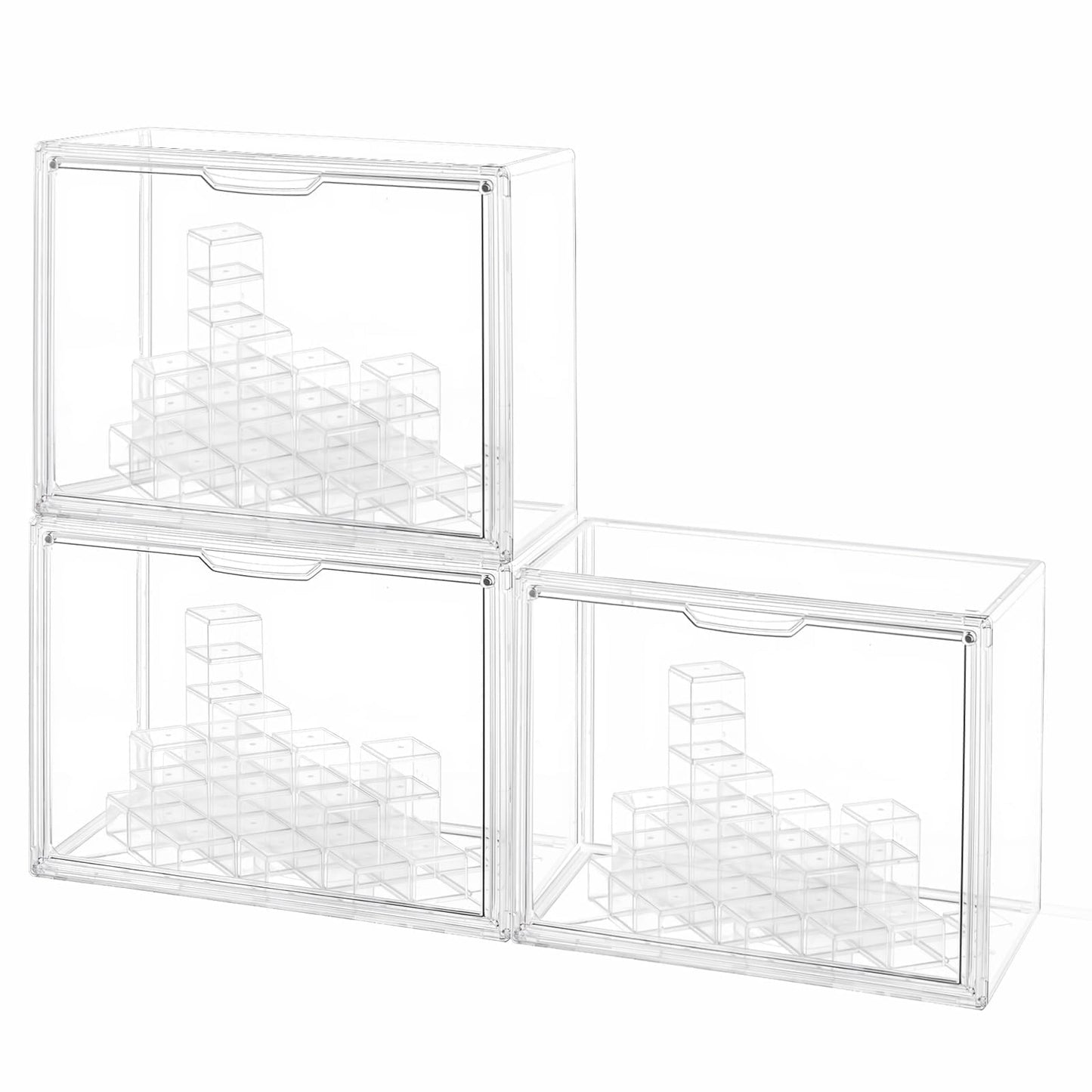 GUDEMAY Clear Acrylic Display Case for Collectibles with Magnetic Door, Stackable Dustproof Storage Cabinet Bins, Modular Risers, Showcase for Action Figures, Blind Box Toy, Collectible Figure (3Pack)