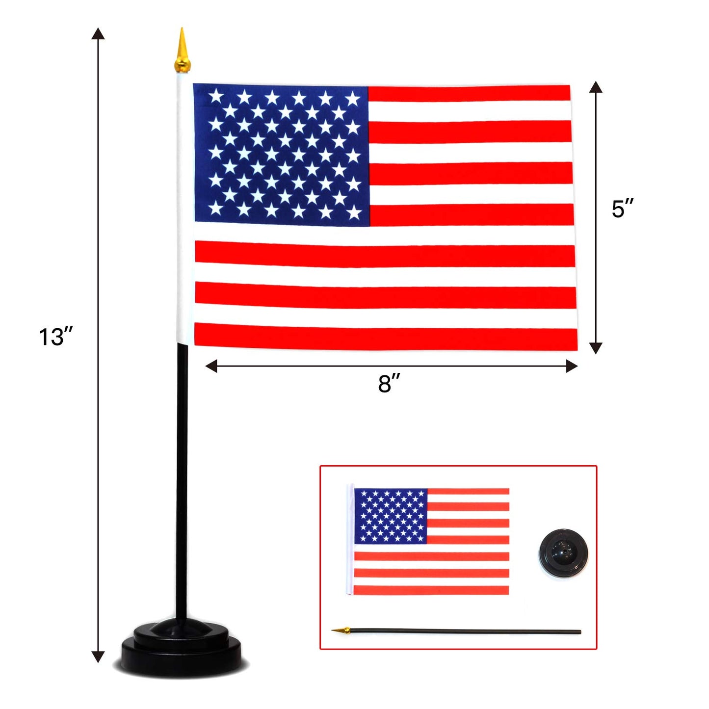 ANLEY 24 Countries Deluxe Desk Flags Set - 7.5 x 5.5 Inches Miniature American US Desktop Flag with 12.5" Black Pole - Vivid Color and Fade Resistant - Come with Black Base and Black Top