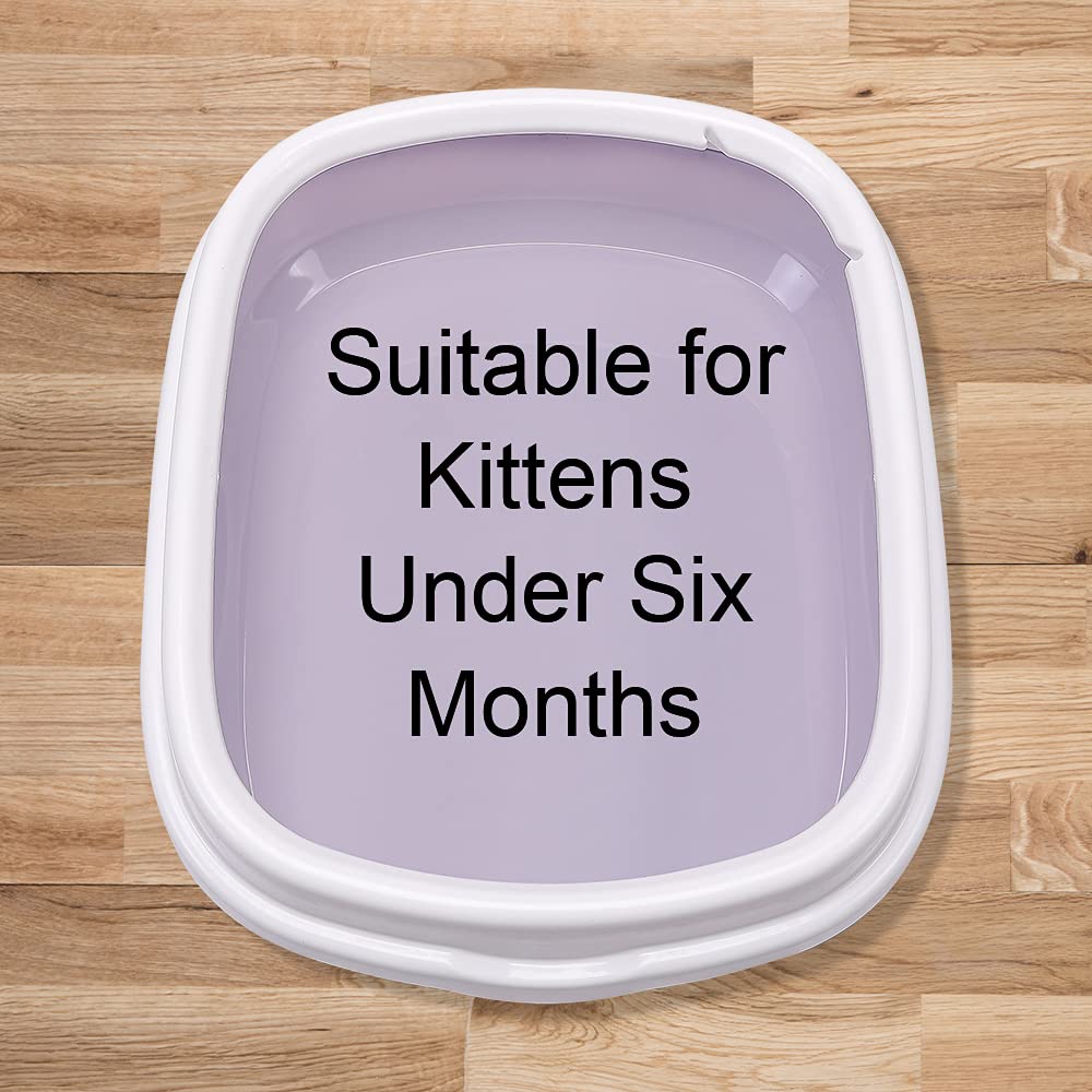 Cat Open Top Litter Box with Lid, Cat Litter Mat, Poop Lifter Scoop & Kitten Kitty Stainless Steel Feeding Dish Bowl, Cat Starter Kit 4 Pack for Small cat Within 5 Months (Grey-Four Entries)