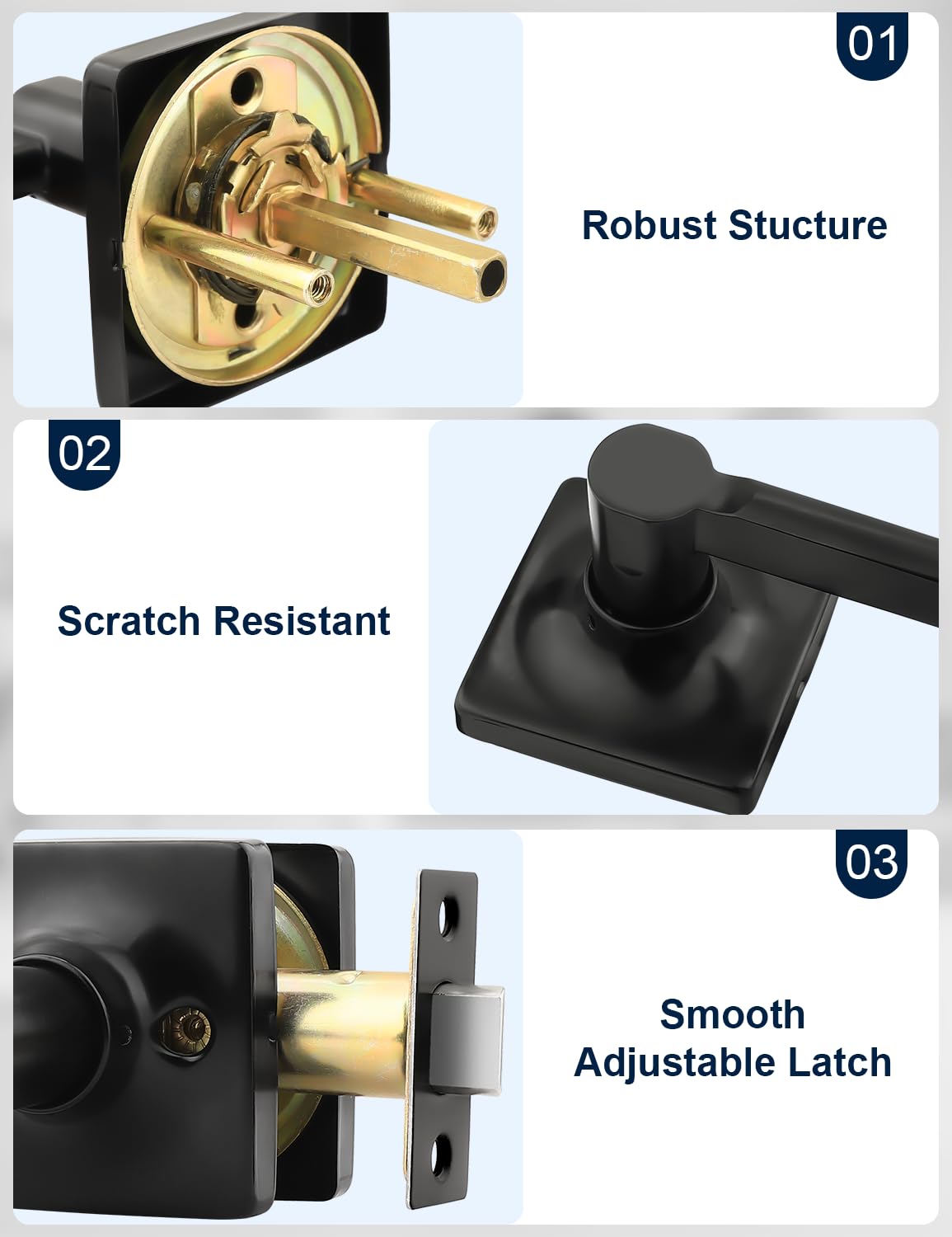 Mengico 6 Pack Modern Square Passage Door Handles Matte Black, Non-Locking Keyless Square Door Levers, Interior Door Handles for Closet and Hallway, Reversible for Left/Right Handed