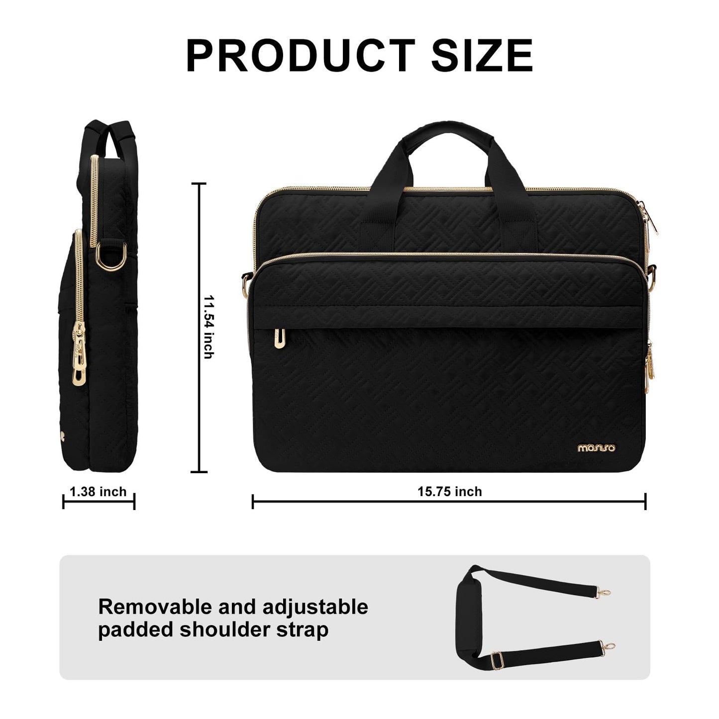 MOSISO Laptop Bag for Women 15.6 inch, 15-16 inch Double Line Rhombus Quilted Laptop Messenger Bag for Office Work Business with 2 Front Pockets, Black