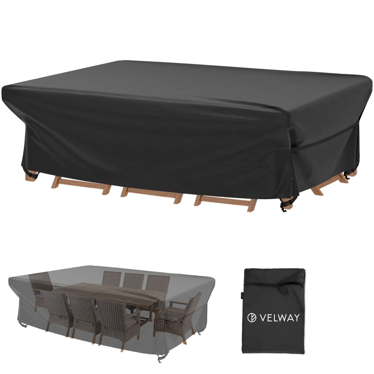 Velway Patio Furniture Cover Outdoor, Waterproof Rectangular Patio Table Chair Set Cover, 98 Lx78 Wx32 H, All Weather Oxford Tear Resistant Sectional Sofa Set Covers with Windproof Design, Black