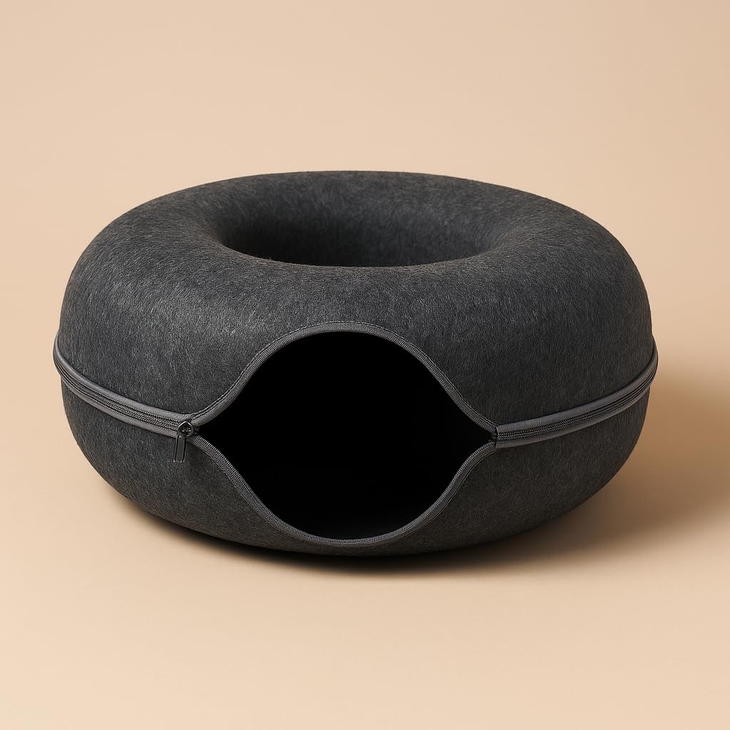 Compact Indoor Cat Tunnel Hideaway – Cozy, Durable & Fun Space for Small to Medium Cats (Dark Grey, Small 50 * 50 * 18 cm)