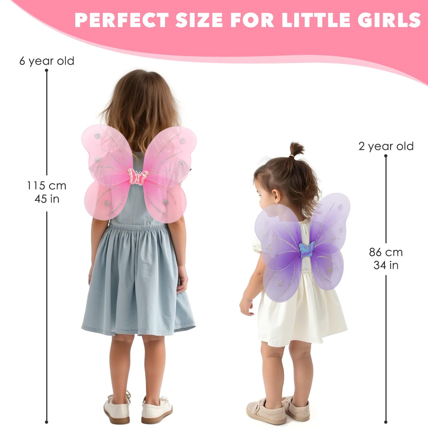 kilofly 8 Sets Angel Butterfly Wings Fairy Wands Princess Dress Up Costume
