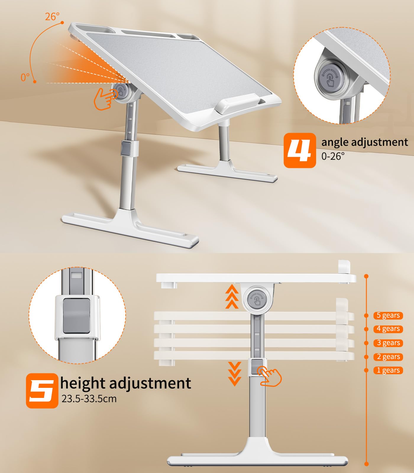 NIFBANG Laptop Desk for Bed,Portable Lap Desks Bed Tray,Adjustable Height Folding Couch Table with Bookstand,Car Rear Seat Sofa Floor Laptop Stand for Adults Kids Eating Breakfast,Writing,Reading