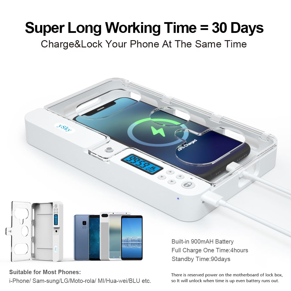 ySky Phone Lock Box with Timer for iPhone and Android Phones, Self-Control Timed Phone Locker to Help Kids,Students, Adults Focus Back,Prevent Excessive Games, Mobile Phone Addiction(Clear)