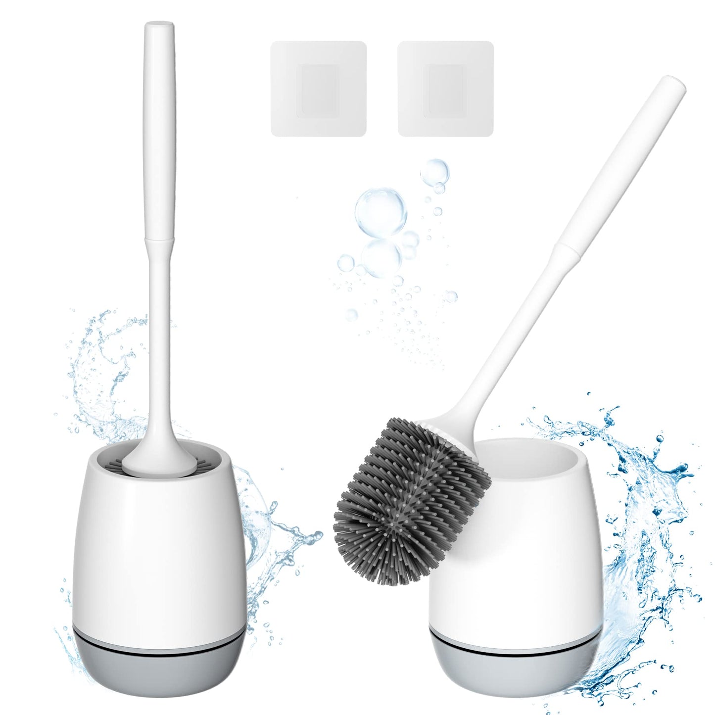 Hibbent 2 Pack Toilet Brush with Ventilated Drying Holder, Silicone Toilet Bowl Brush Bathroom Cleaning Bowl Brush Kit Sturdy Cleaning Toilet Brush, Floor Standing & Wall Mounted Without Drilling