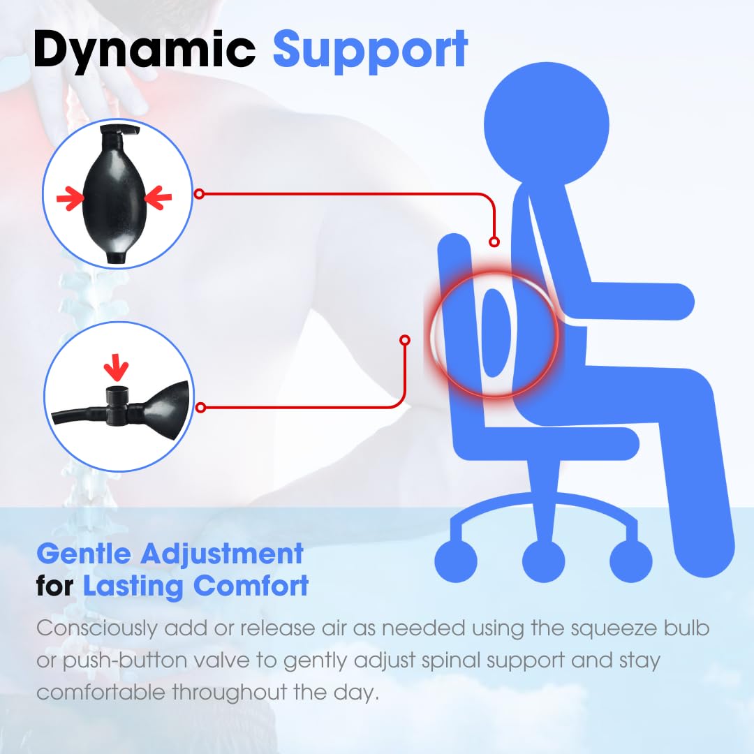 Innotech LumbAIRPlus – Premium Portable Inflatable Lumbar Support Cushion with Adjustable Air System for Customized Comfort – Promotes Healthy Posture and Relieves Back Strain, Black