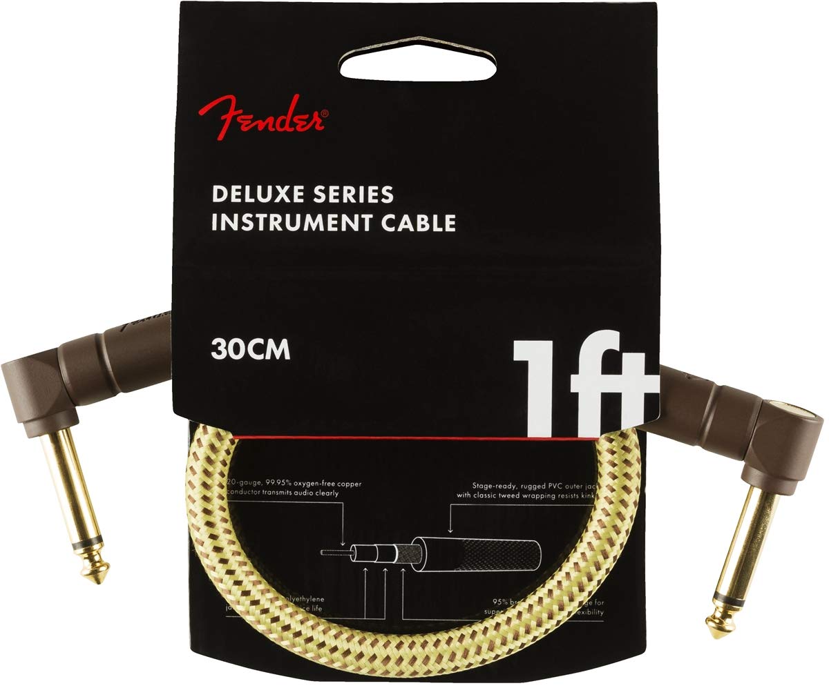 Fender Deluxe Series Instrument Cable 1 FootAngle-Angle, Tweed