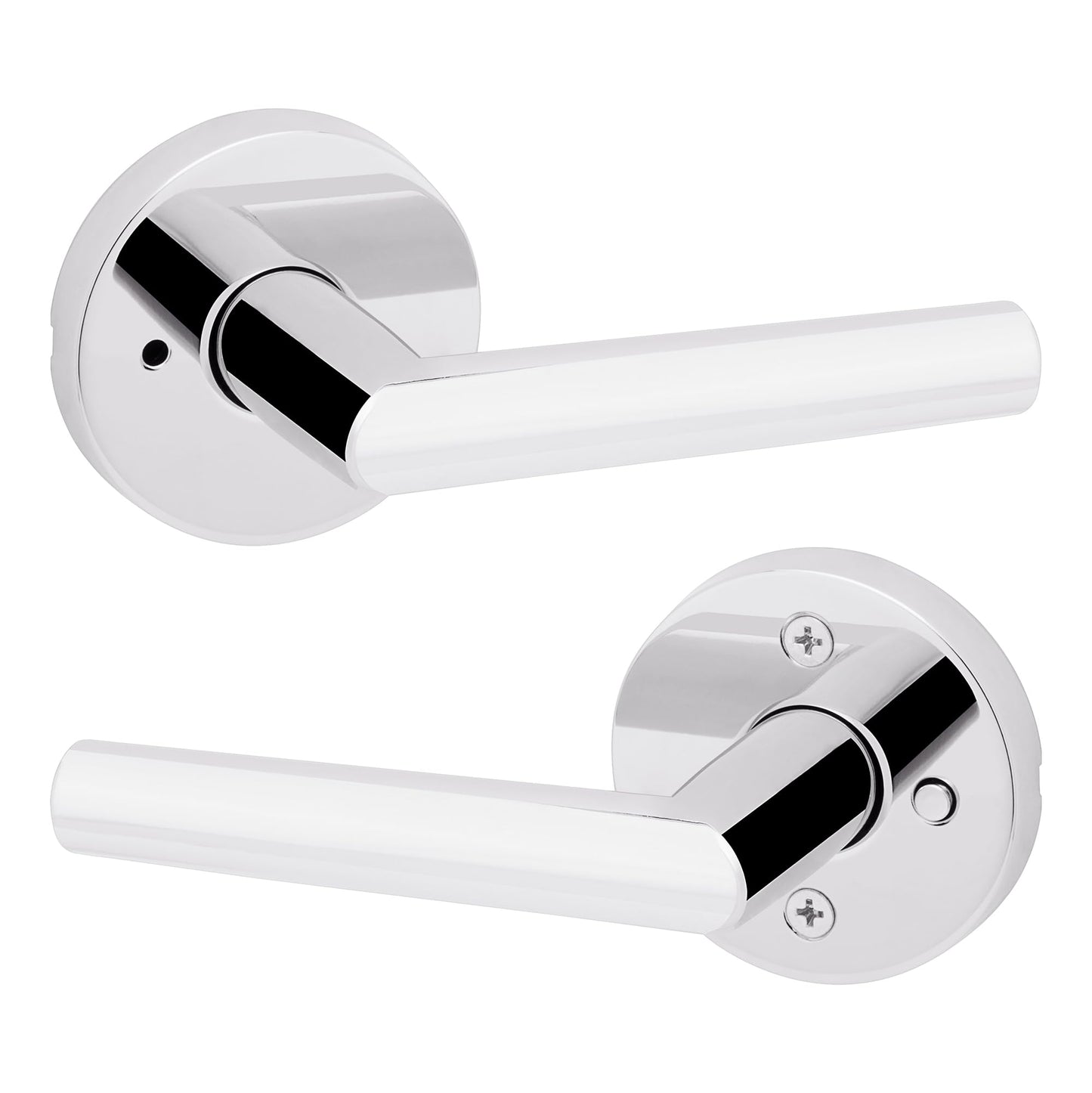 Kwikset Milan Interior Privacy Door Handle with Lock, Door Lever for Bathroom and Bedroom, Polished Chrome Reversible Keyless Push Button Lock Door Lever