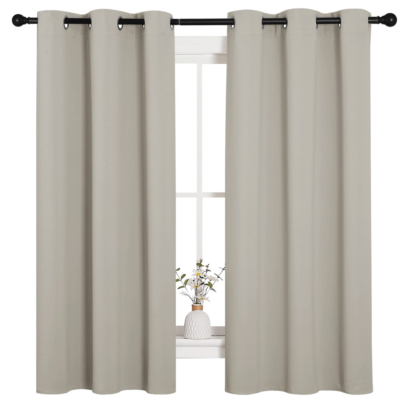 NICETOWN Blackout Curtains 2 Panels for Bedroom- Thermal Insulated Grommet Blackout Curtains 63 Inches Long for Living Room/Kitchen Rideaux occultants (2 Panels, W42 x L63 -Inch,Natural)