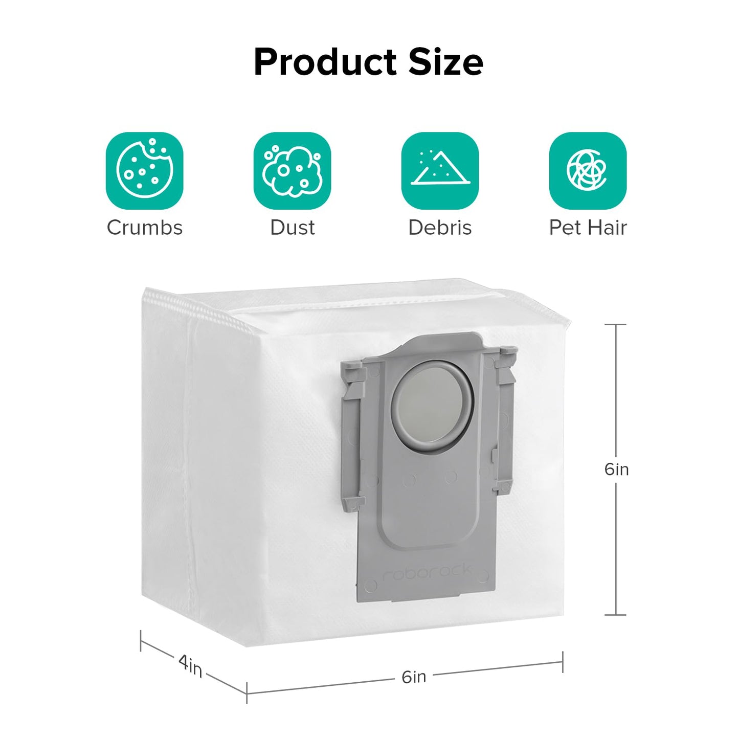 Roborock 6-Pack Disposable Dust Bags for Robot Vacuum Cleaner Q7 L5+, Q10 S5+, Q8 Max+, S8 Pro Ultra, S8+, Q7 Max+, Q5 Max+, Q5+, Q10 X5+, Q7 M5+