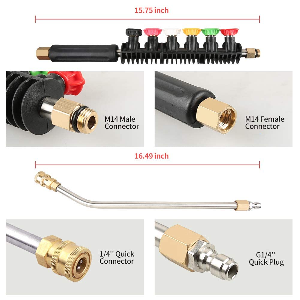 4000 PSI High Pressure Washer Gun Kit with Replacement Extension Wand,M22-14mm Fitting Gun,1/4”×50FT Hose,6 Spary Nozzle,30 Degree Curved Wand…